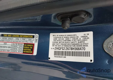 2008 Honda Civic Lx from USA, damaged, VIN 2HGFG12678H566470